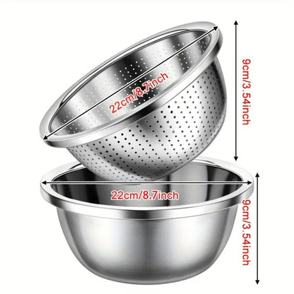 304 Stainless Steel Fine Mesh Colander & Mixing Bowl (Set of 2) 0