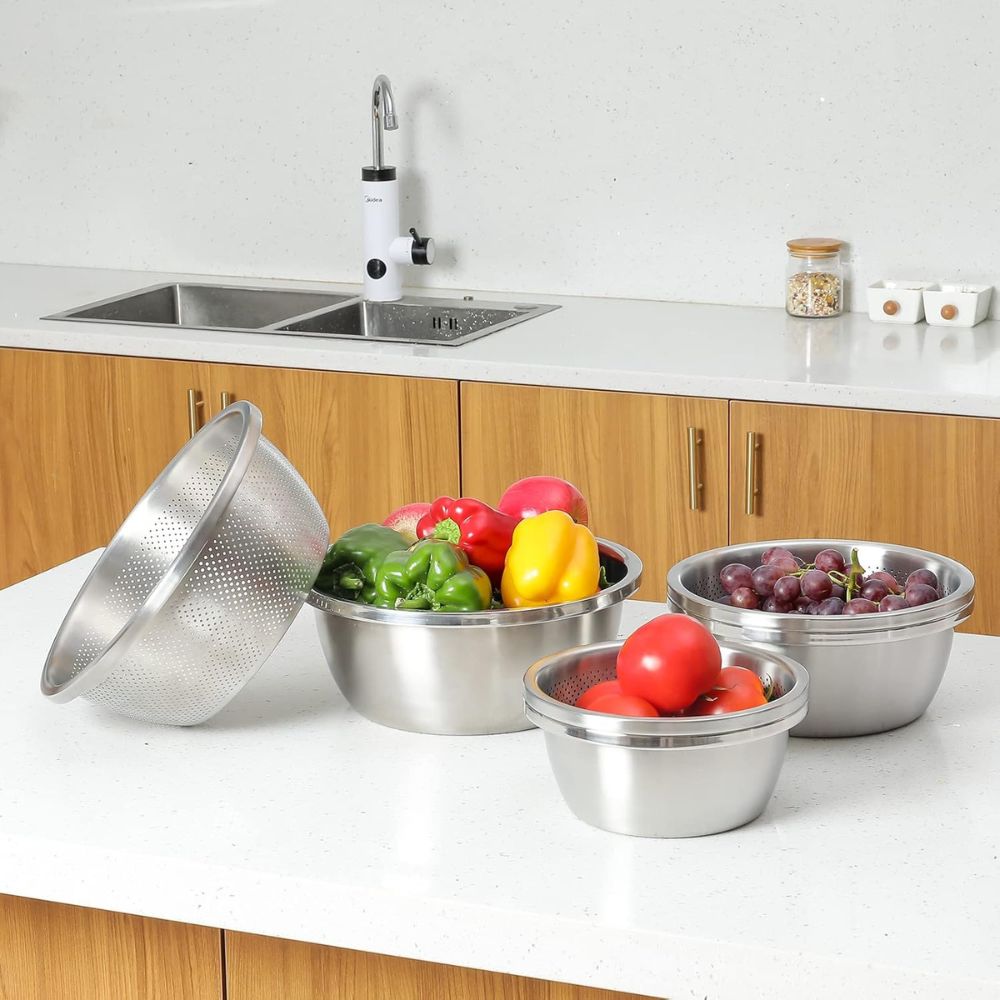 304 Stainless Steel Fine Mesh Colander & Mixing Bowl (Set of 2) 3