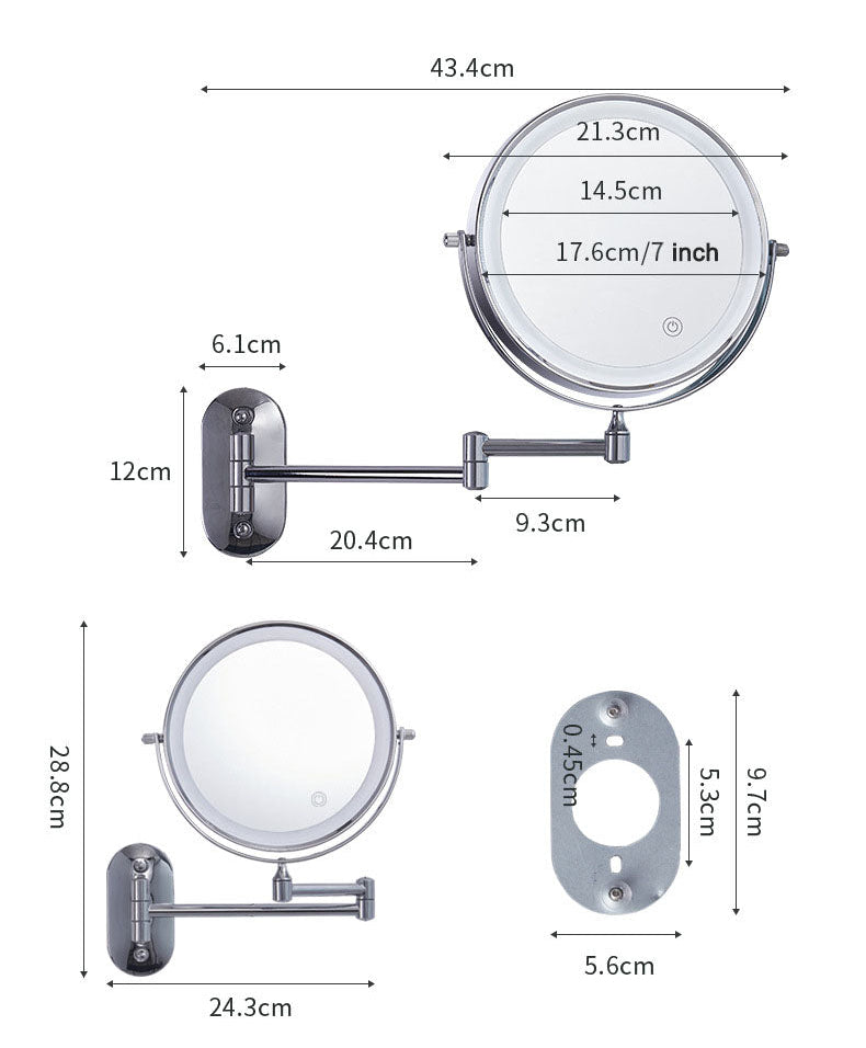 Royeva Rechargeable LED Wall-Mounted Makeup Mirror with Magnification, Chrome Finish