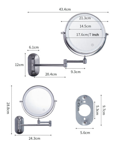 Royeva Rechargeable LED Wall-Mounted Makeup Mirror with Magnification, Chrome Finish