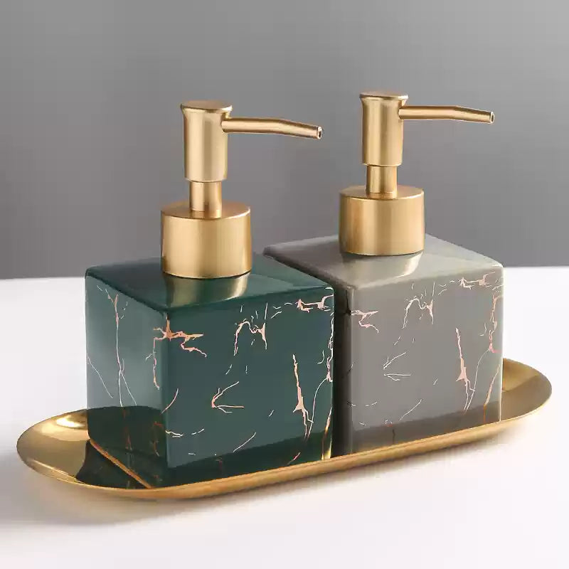 Royelle Marble Finish Ceramic Soap Dispenser with Gold Pump for Countertops