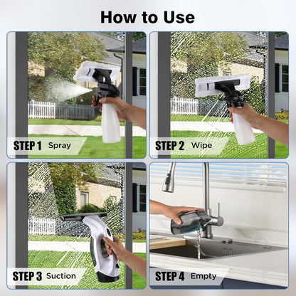 Royeva Cordless Electric Window Cleaner-Glass Vacuum Kit With Spray Bottle