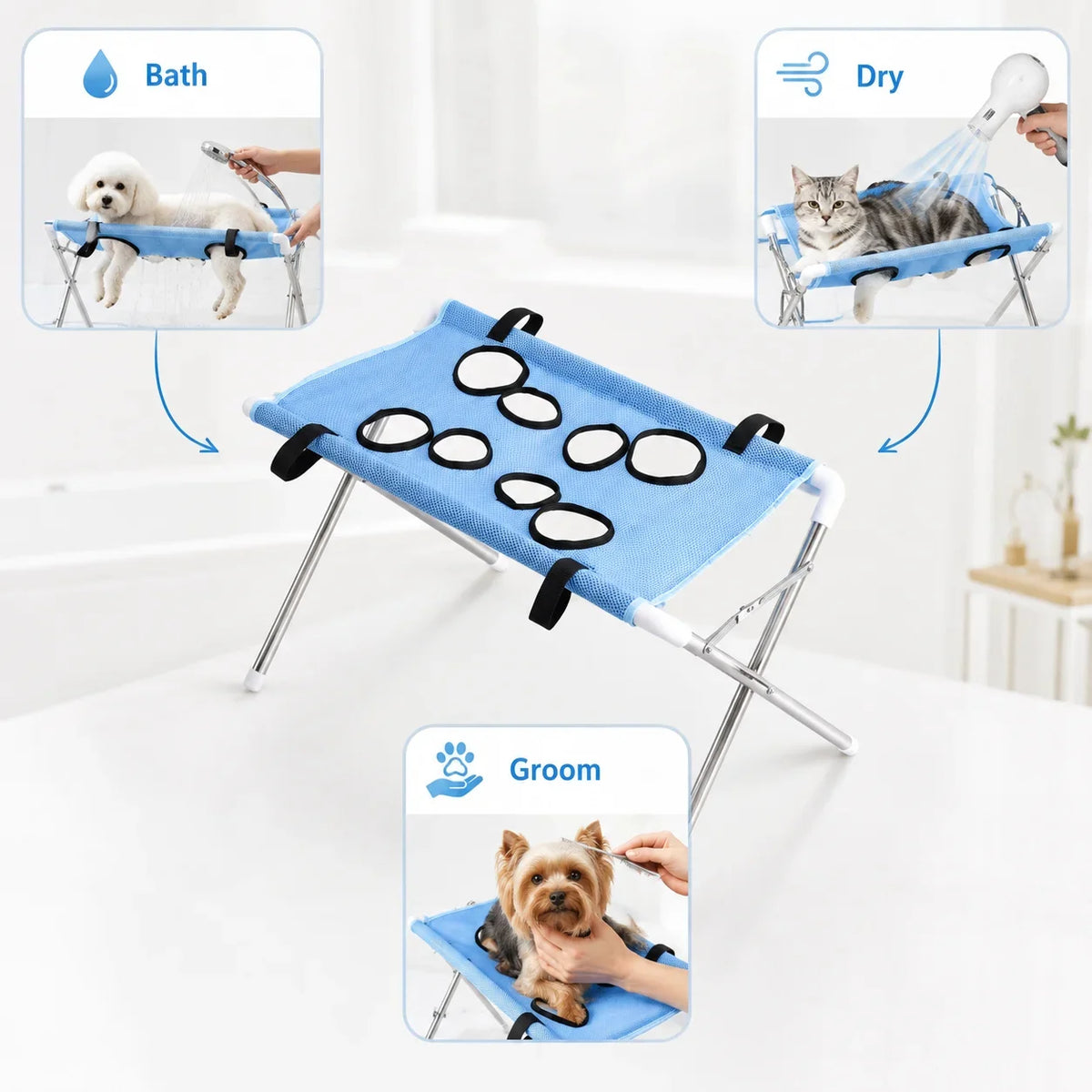 Royeva Foldable Pet Grooming Hammock Stand with Breathable Mesh for Small Dogs and Cats