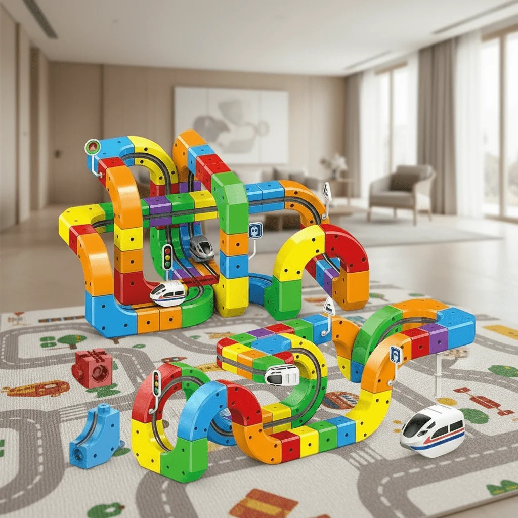 3D Railway Construction Kit | Modular STEM Building Set with Rechargeable Train 0