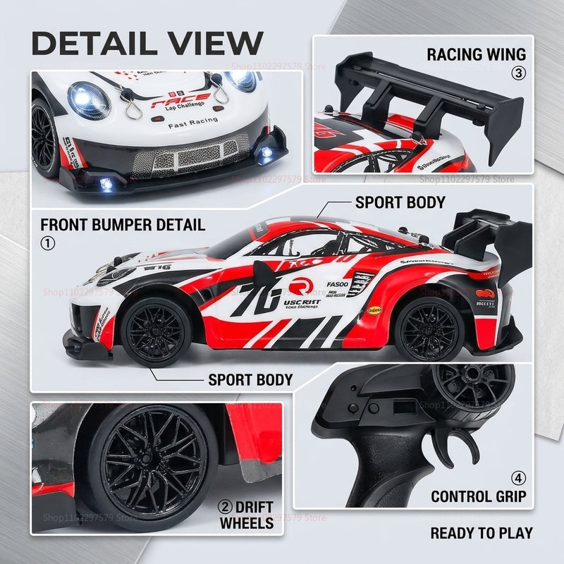 Novara High-Speed 2.4GHz RC Drift Car with LED Headlights and Interchangeable Tires