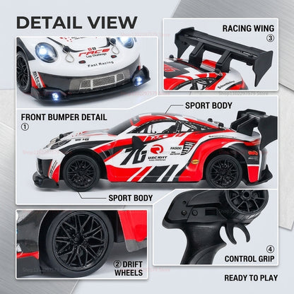 Novara High-Speed 2.4GHz RC Drift Car with LED Headlights and Interchangeable Tires