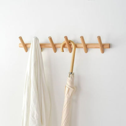 Royelle Oak Wall Mounted Coat Rack with 5 Hooks for Entryway Organization