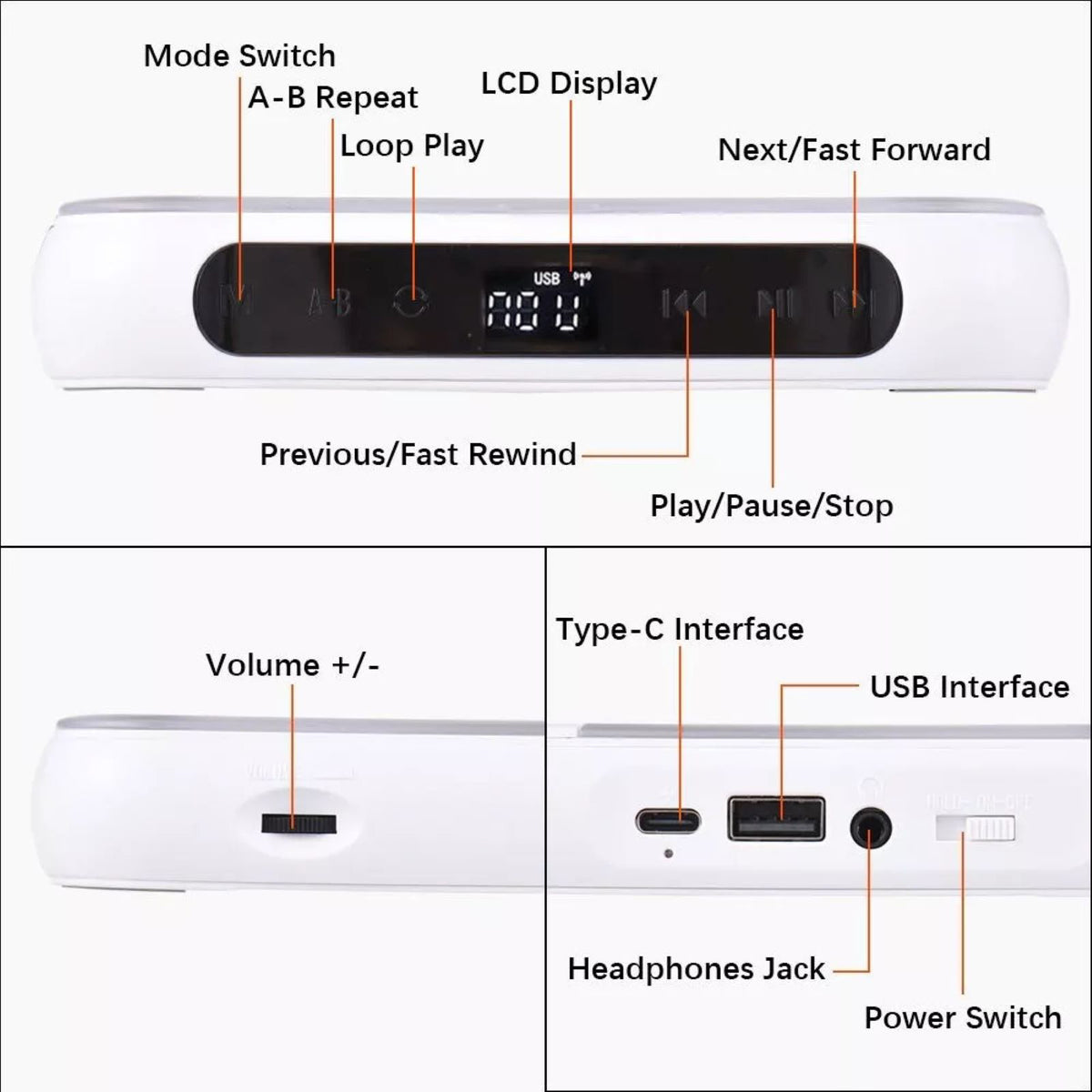 Royeva Portable Bluetooth CD Player-Rechargeable Compact Audio Player