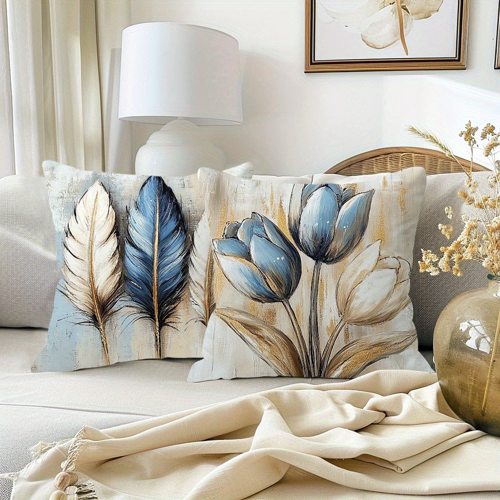 Royora Abstract Art Decorative Throw Pillow Covers 4-Pack - Blue & Gold Modern Cushion
