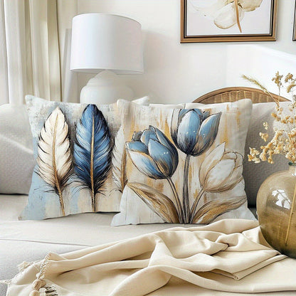 Royora Abstract Art Decorative Throw Pillow Covers 4-Pack - Blue & Gold Modern Cushion