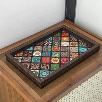 Novara Decorative Bohemian Pattern Wooden Serving Tray for Tabletop