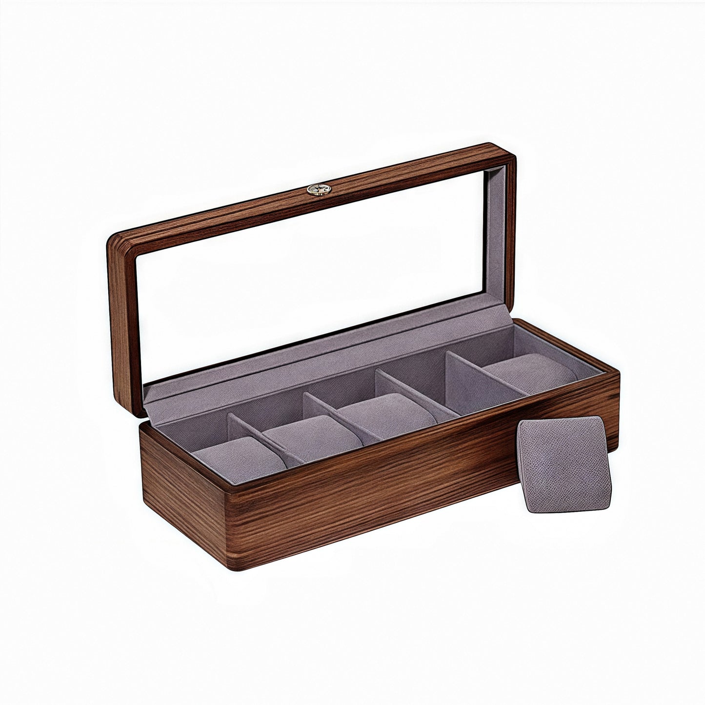 Eloria Walnut Watch Display Case Top for Men with Glass Lid & Soft Microfiber Interior