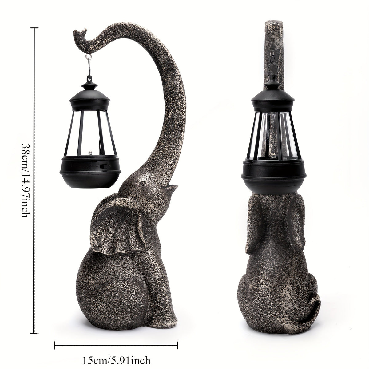 Royeva Solar Elephant Garden Statue Light-Outdoor LED Lantern Decor