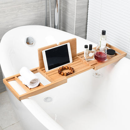 Royora Expandable Bamboo Bathtub Caddy Tray with Book Holder and Wine Glass Slot