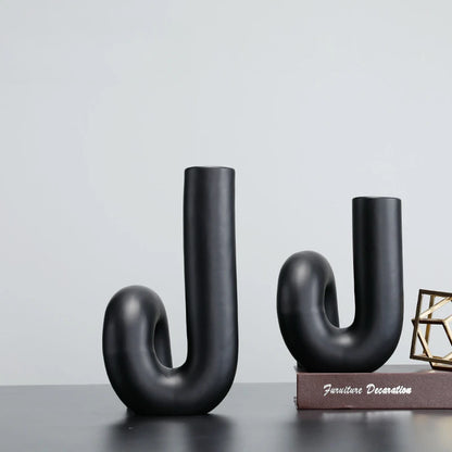 Novara Matte Black Ceramic Tube Vase-Modern Abstract Geometric Decor