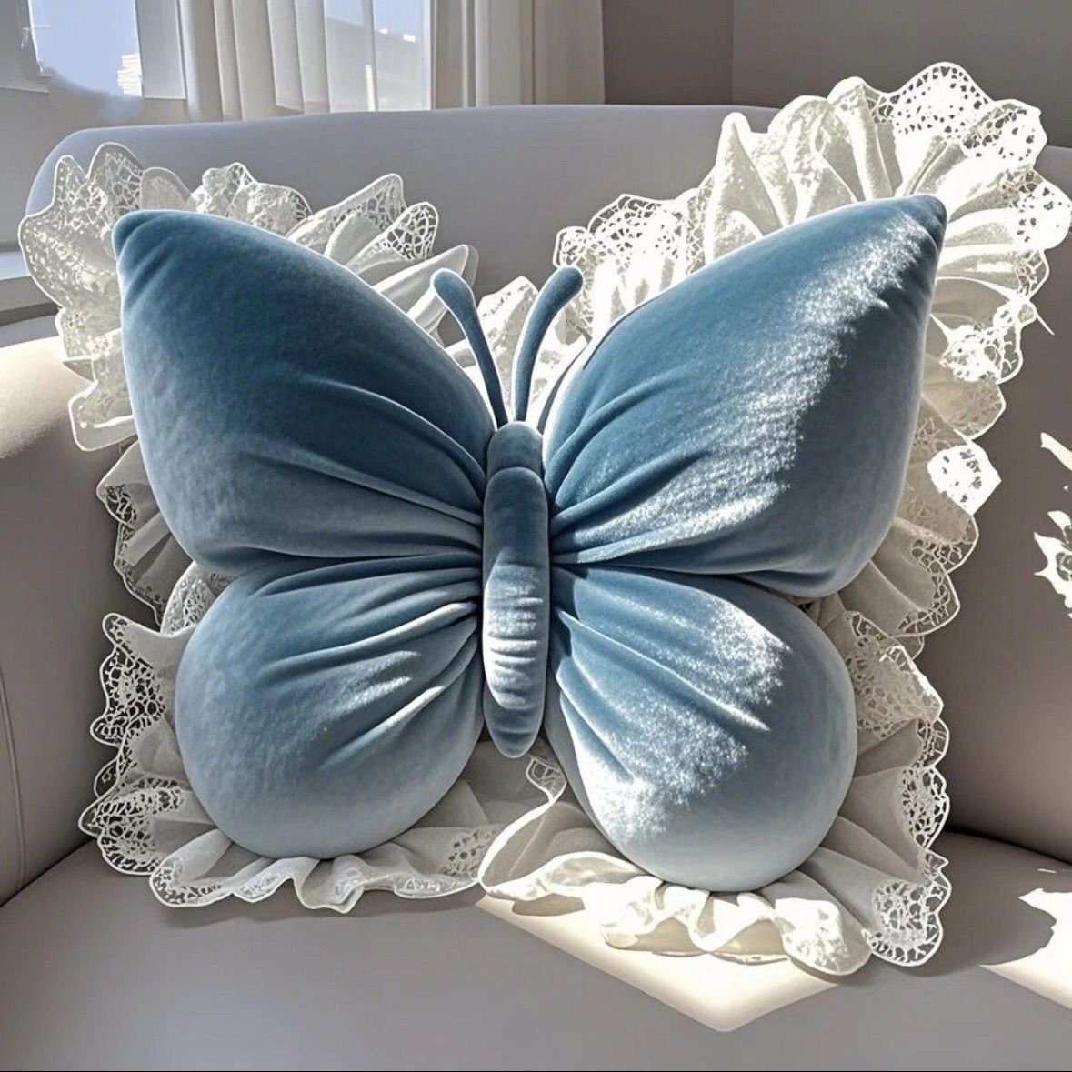 Royeva Velvet Butterfly Pillow with Lace Trim for Chic Home Decor