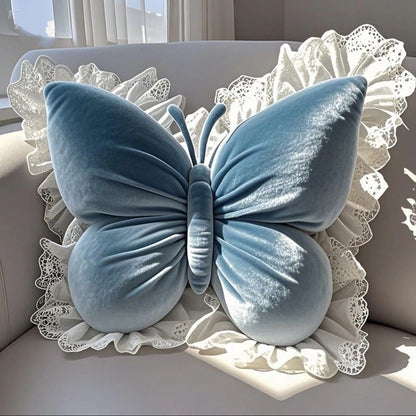 Royeva Velvet Butterfly Pillow with Lace Trim for Chic Home Decor
