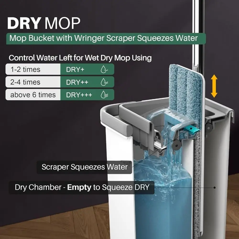 Novara Hands-Free Self-Wringing Flat Mop & Bucket System for Effortless Floor Cleaning