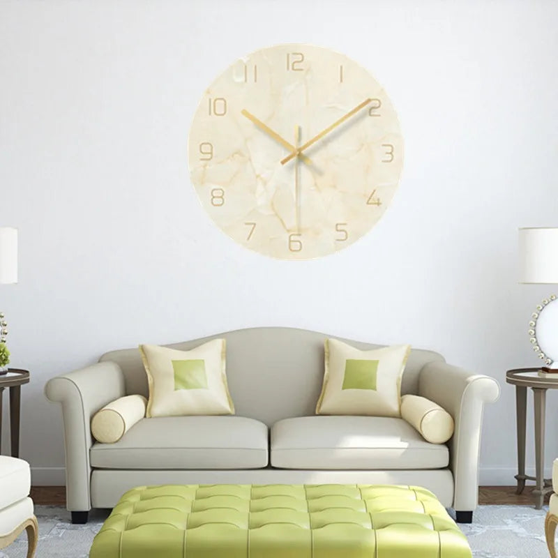 Royora Modern Marble Wall Clock with Gold Hands - Minimalist Home Decor