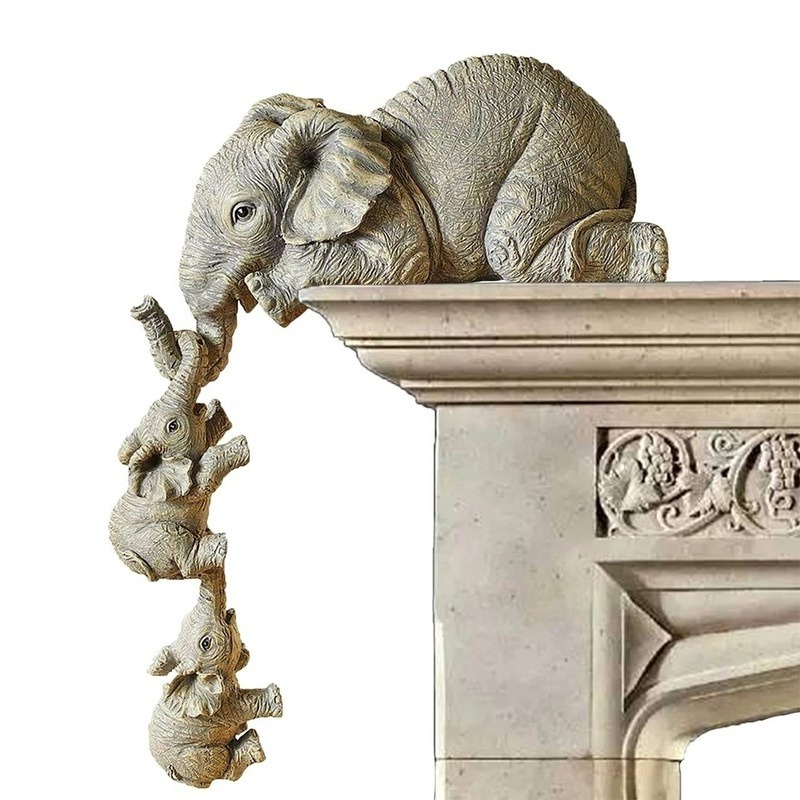 Novara Hanging Elephant Family Shelf Decor-Resin Figurine Set of 3