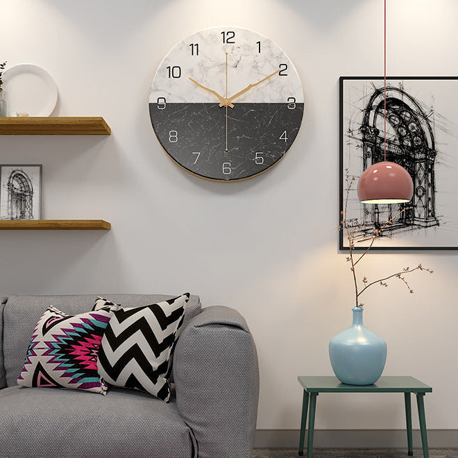 Royeva Modern Marble and Wood Wall Clock-Silent Non Ticking Decorative Timepiece