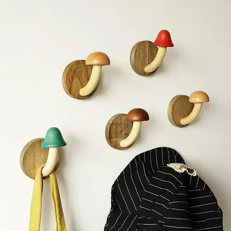 Novara Decorative Wooden Mushroom Wall Hooks Set for Nursery & Entryway