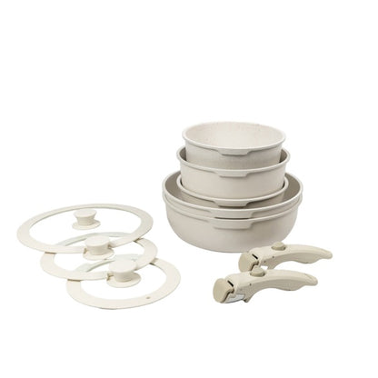 Novara 8-Piece Nonstick Cookware Set with Detachable Handles for Space Saving Storage