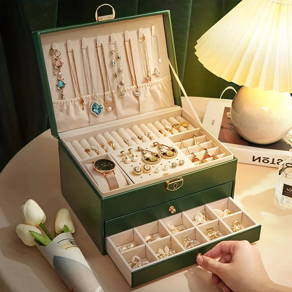 Royeva Leather Jewelry Box-Large Storage Organizer With Drawers