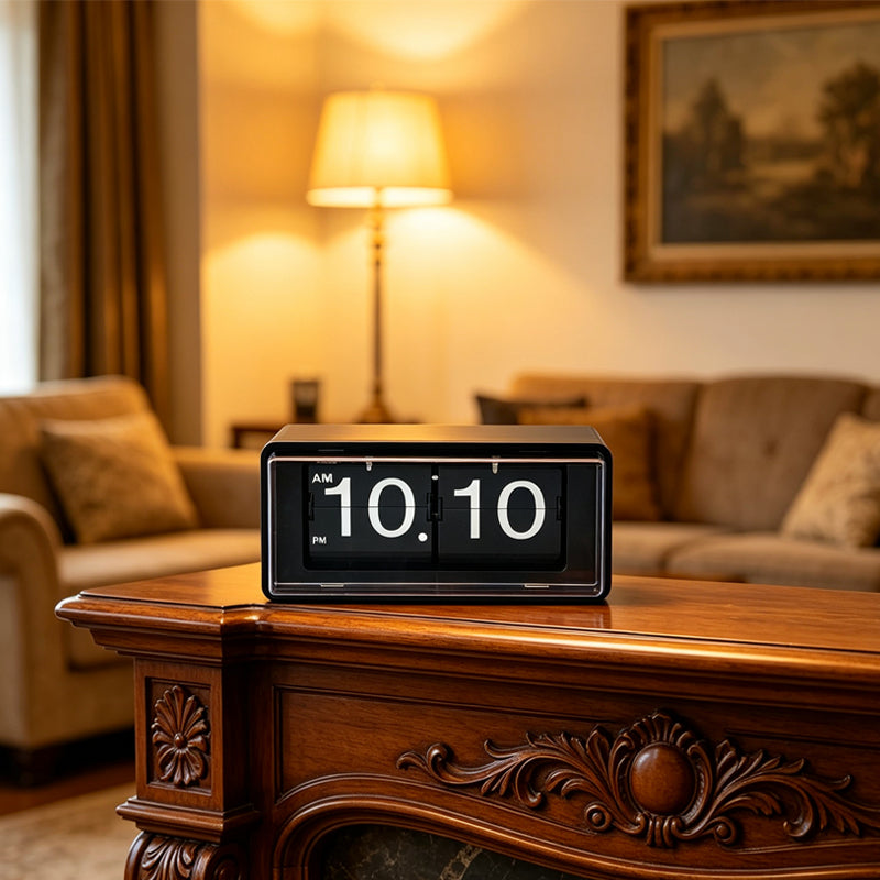 Royora Retro Automatic Flip Down Clock - Mid-Century Modern Desk & Table Timepiece