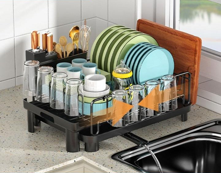Royeva Black Expandable Dish Drying Rack With Drainboard And Utensil Holder