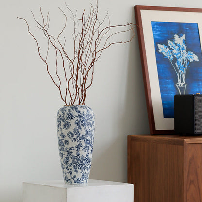Novara Blue & White Chinoiserie Floral Porcelain Vase - Hand-Painted Style Decorative Urn