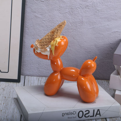 Royora Pop Art Balloon Dog Resin Sculpture with Ice Cream Cone Decor