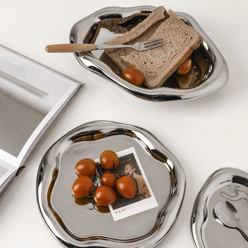 Eloria Chrome Plated Ceramic Melange Dish for Trinkets and Snacks