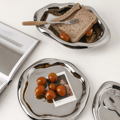 Eloria Chrome Plated Ceramic Melange Dish for Trinkets and Snacks