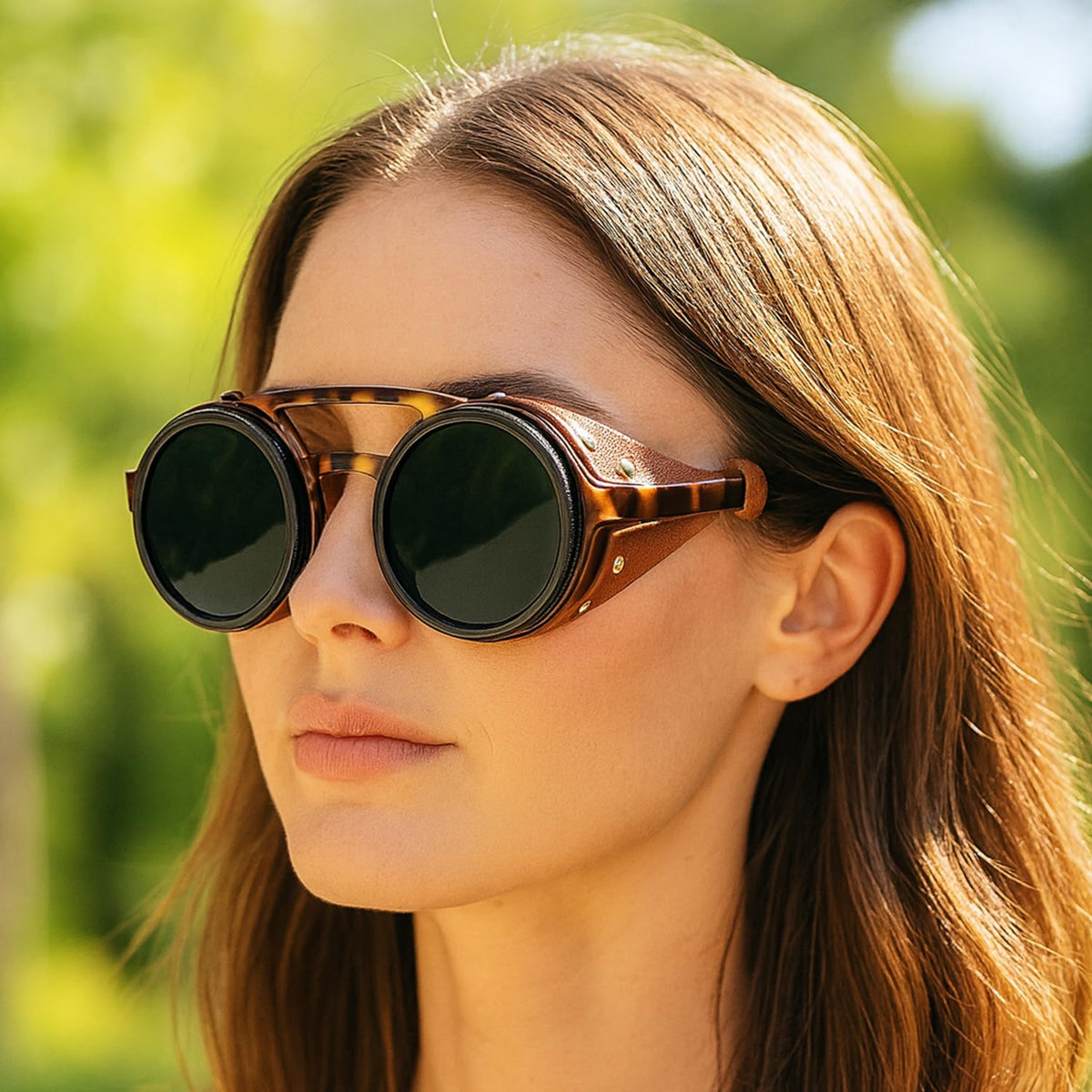 Royeva Vintage Round Steampunk Polarized Sunglasses-UV400 Driving Eyewear