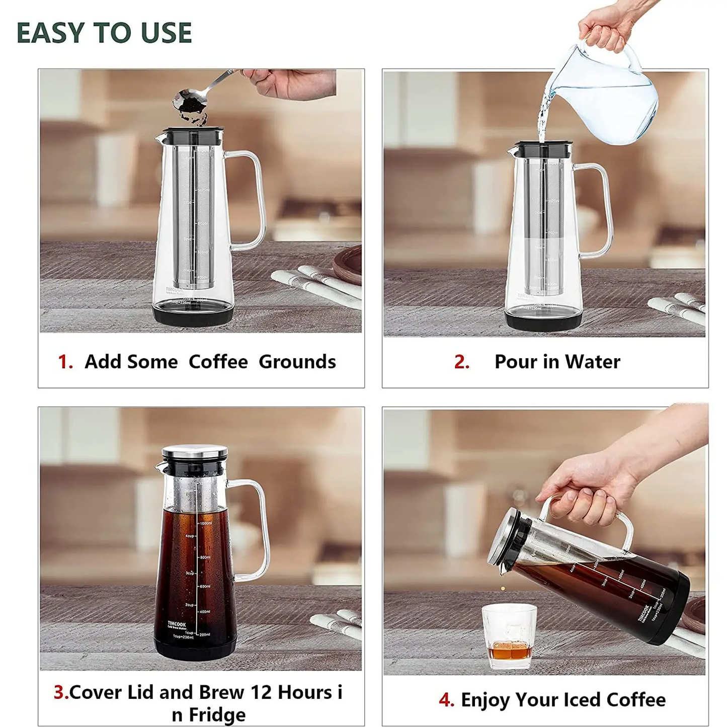 Novara Borosilicate Glass Cold Brew Coffee Maker with Stainless Steel Filter