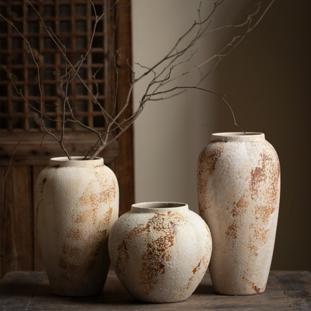 Royora Wabi-Sabi Distressed Ceramic Vase - Rustic Farmhouse Decor Pottery