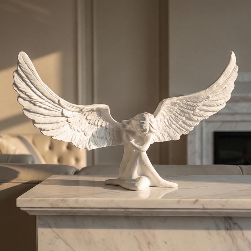 Novara Elegant Angel Statue Figurine-Modern Winged Sculpture Home Decor