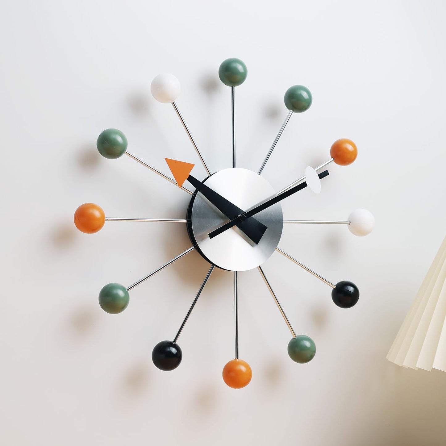 Novara Mid-Century Modern Silent Wall Clock - Colorful Orb Starburst Design, Non-Ticking 13-inch Metal Decor