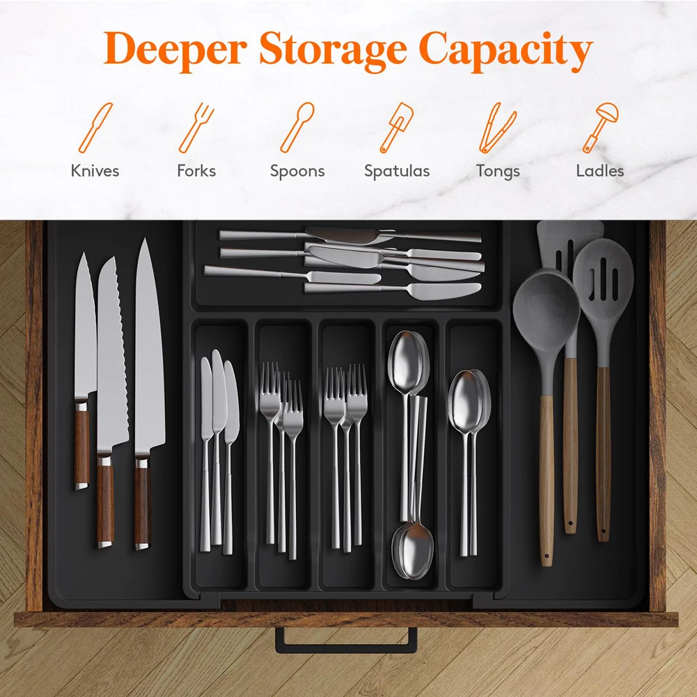 Majesta Extra Large Expandable Silverware Organizer with Adjustable Compartments