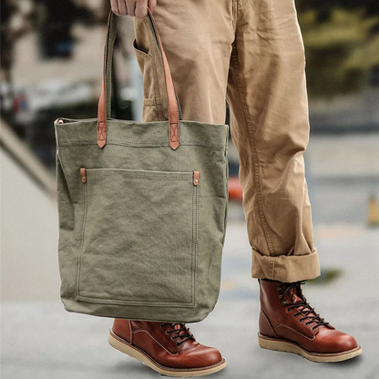 Novara Everyday Cotton Canvas Tote Bag with Leather Handles & Shoulder Strap