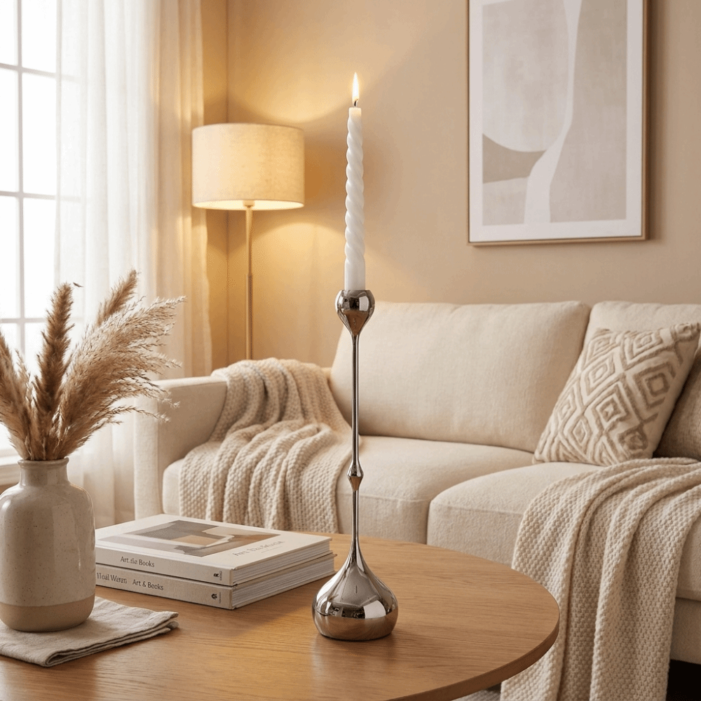 Royeva Modern Silver Candlestick Holder-Elegant Metal Taper Candle Stand Decor