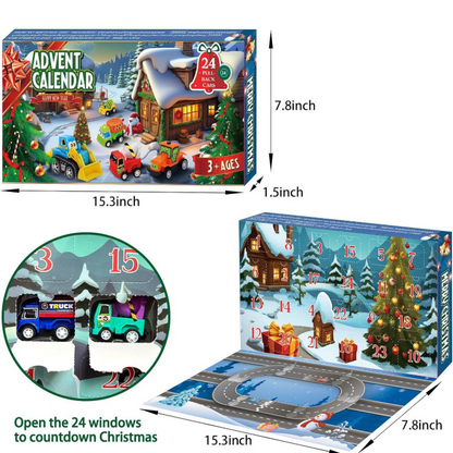 Royeva 2026 Car Advent Calendar 24 Days Pull Back Toy Vehicles Christmas Countdown