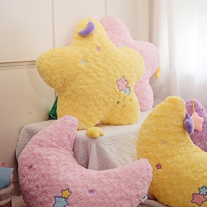 Royora Yellow Star Throw Pillow with Embroidered Stars - Soft Plush Decor