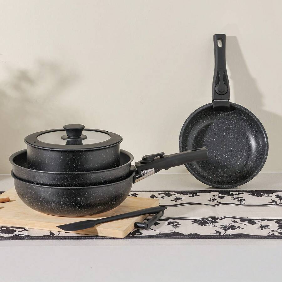 Novara 8-Piece Nonstick Cookware Set with Detachable Handles for Space Saving Storage