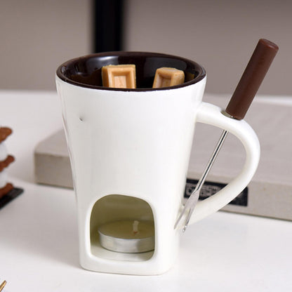 Royeva Ceramic Fondue Set Candle-Heated Chocolate And Cheese Melting Pot