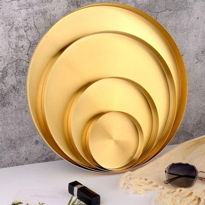 Royora Round Gold Decorative Tray-Stainless Steel Kitchen & Makeup Organizer