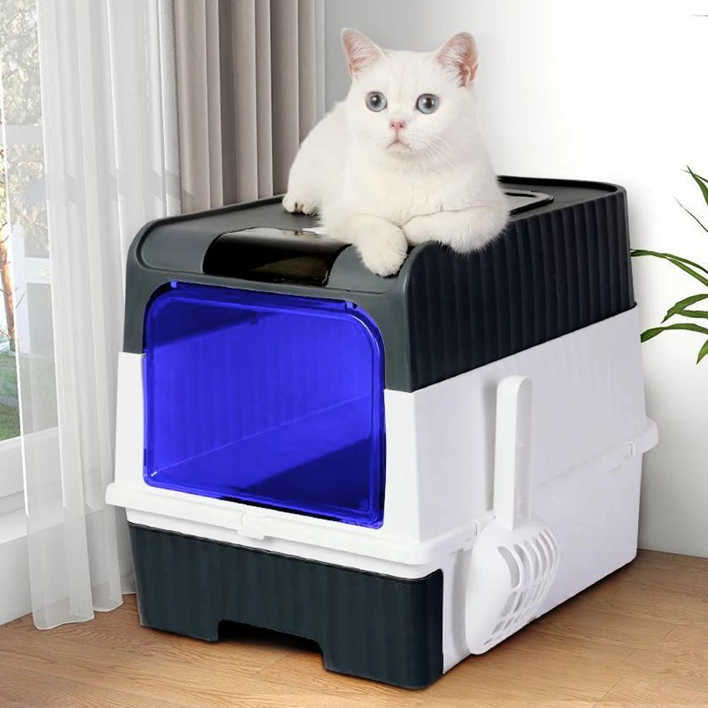 Royeva Enclosed Cat Litter Box Hooded Litter Tray With Scoop