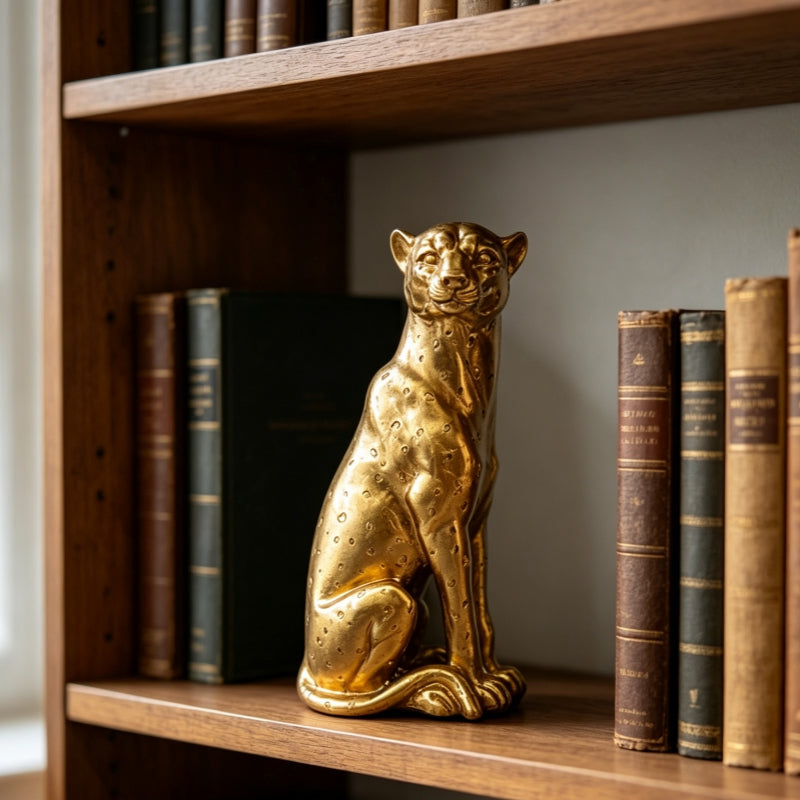 Royeva Golden Leopard Statue for Home Decor and Office Desk Accent