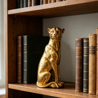 Royeva Golden Leopard Statue for Home Decor and Office Desk Accent